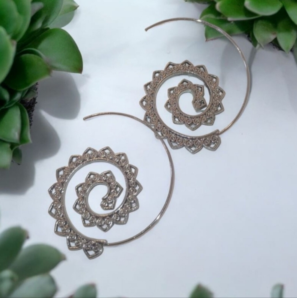 Spiral Hoop Earrings in Silver and Gold - Picture 2 of 16